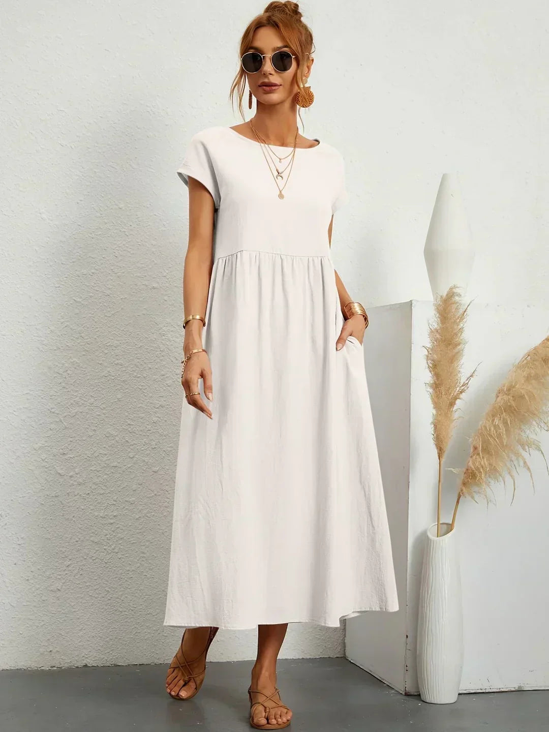 Gabrielle™ | Vestido Midi Fluido de Elegância Atemporal