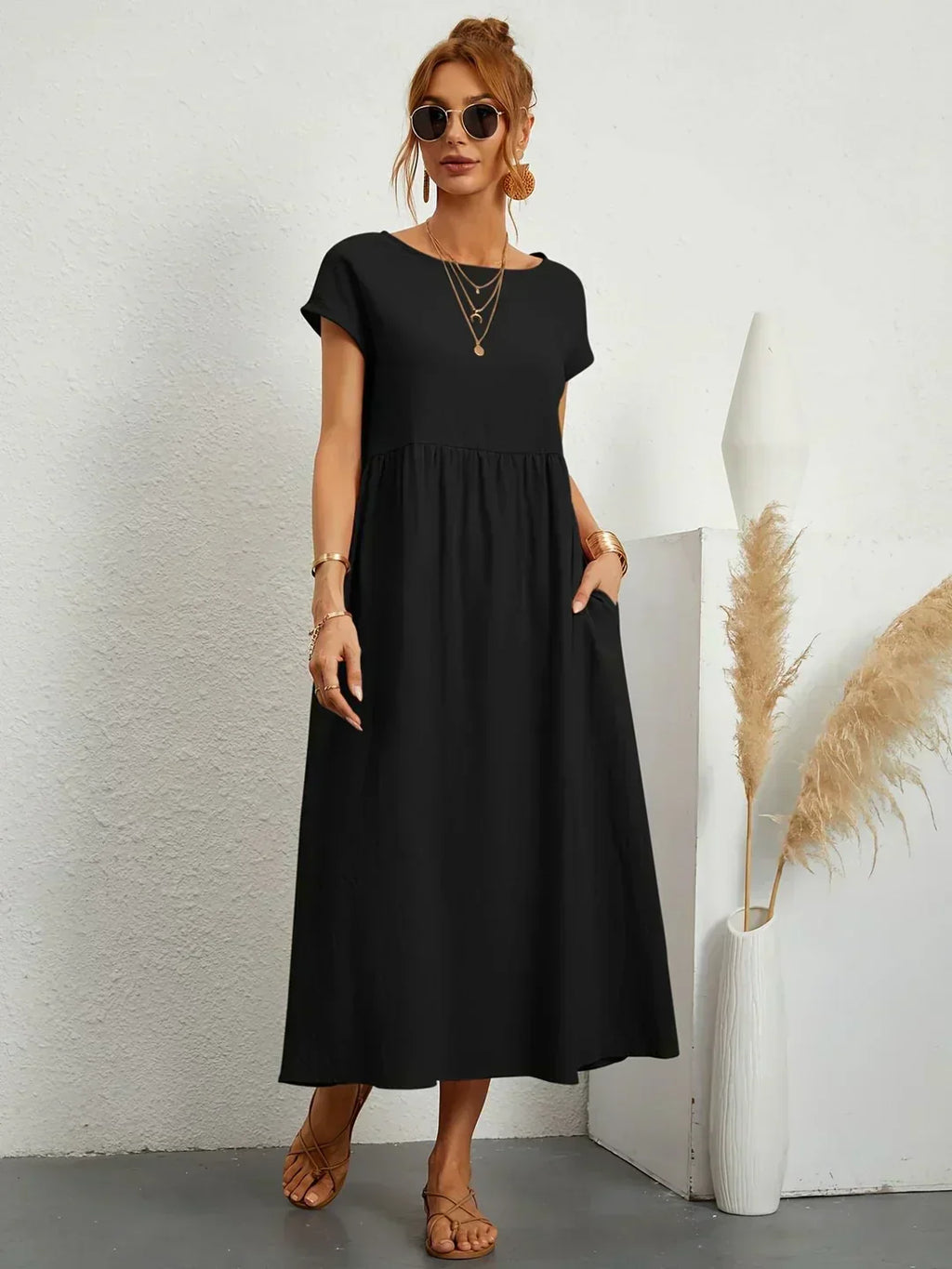 Gabrielle™ | Vestido Midi Fluido de Elegância Atemporal