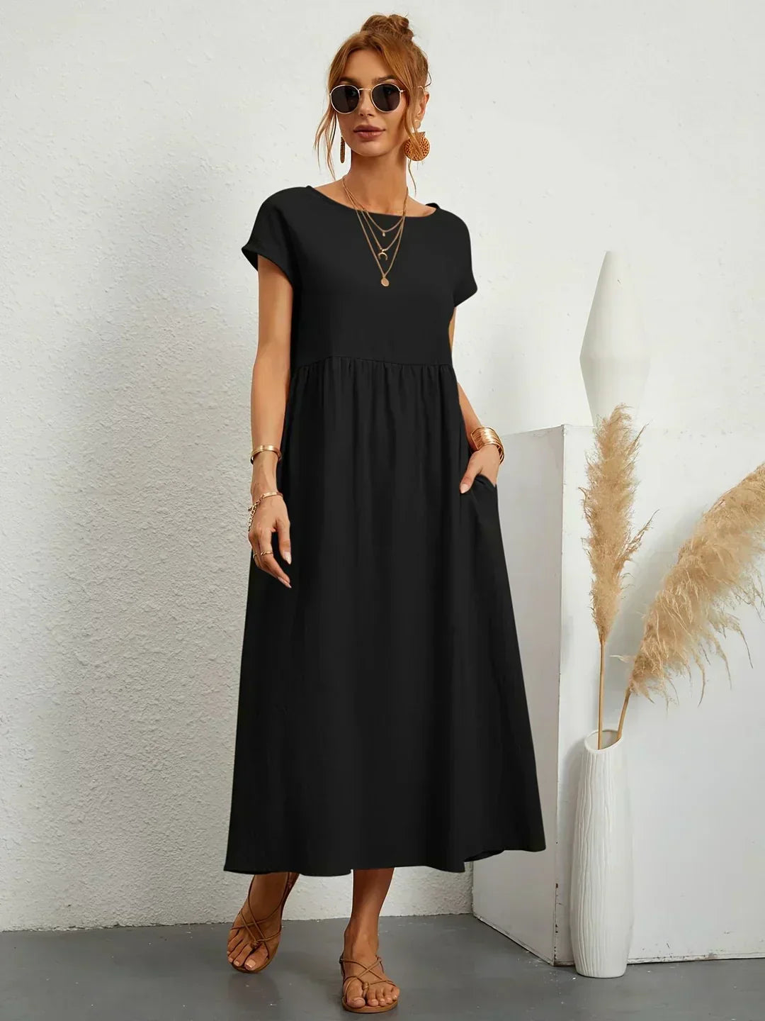 Gabrielle™ | Vestido Midi Fluido de Elegância Atemporal