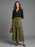 Vera | Conjunto Dois Peças – Blusa Preta e Saia Midi Verde Oliva